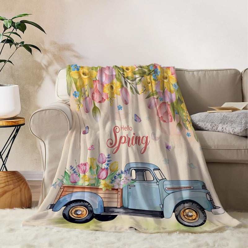 YeeJu Spring Throw Blanket 50x60 Farmhouse Spring Theme Floral Tulip Blanket Throw Blanket for Couch Sofa Bed Soft Cozy Fuzzy Plush Fleece Blankets Decorative Blanket 50 by 60 - Image 1
